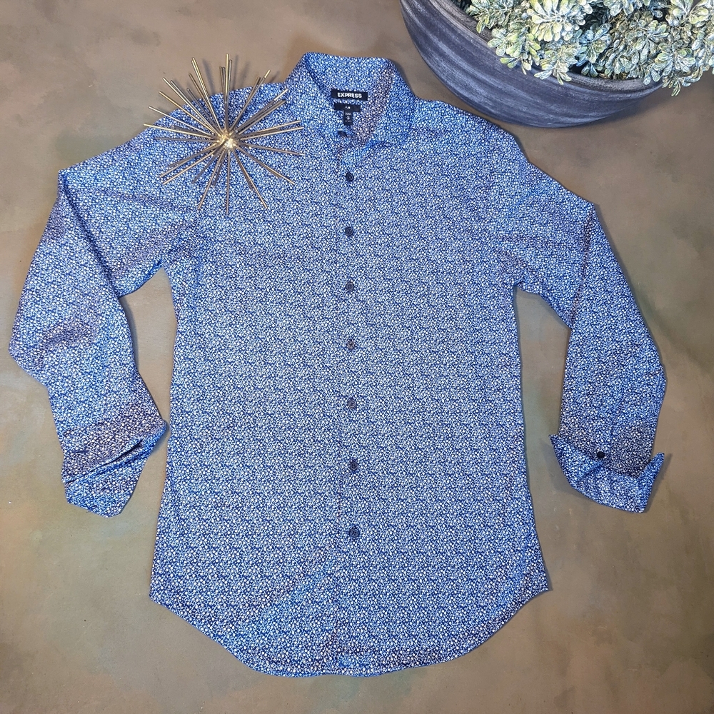 Express Floral Button Long Sleeve Floral Shirt Slim XS